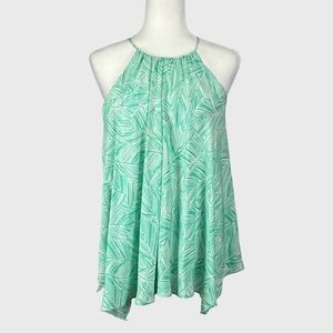 Milly of New York Silk Green Palm Leaf Print Handkerchief Tank Top 2